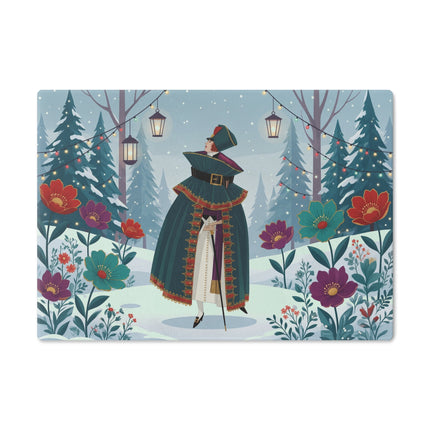 🏮❄️ The Winter Lantern Promenade Glass Cutting Board – Art Deco Holiday Fantasy