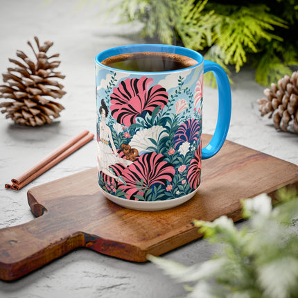 🌸🦋 The Enchanted Pink Blossom Retreat Colorful Mug – Art Deco Floral Whimsy
