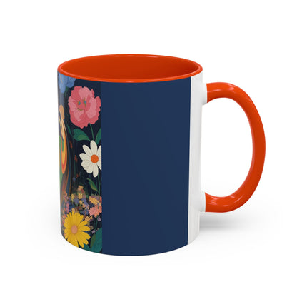 The Lady And The Crimson Moonbird Colorful Mugs – Art Deco Whimsical Garden Elegance