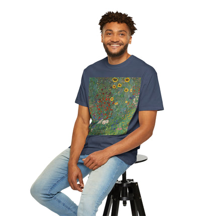 Farm Garden with Sunflowers by Gustav Klimt Unisex Garment-Dyed T-shirt
