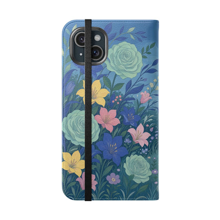 🌸💙 The Lovers In The Enchanted Garden Flip Case – Art Deco Floral Romance