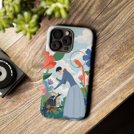 🦜🌺 The Lady Of The Garden Aviary Phone Case – Art Deco Floral Whimsy