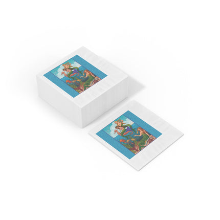 Three Mermaids with Strings of Pearls by Carlo Chiostri White Coined Napkins