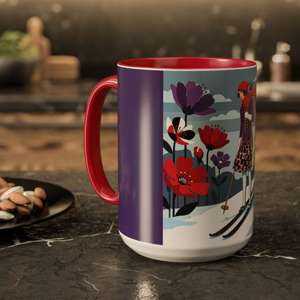 🎿❄️ The Winter Flower Skier Colorful Mug – Art Deco Alpine Fantasy