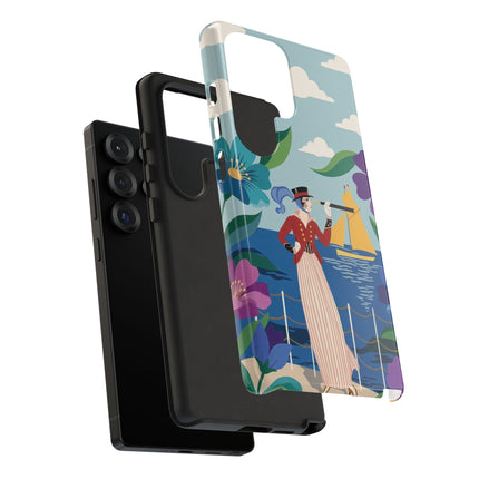 🌊🔭 The Lady Of The Seaside Lookout Phone Case – Art Deco Nautical Adventure