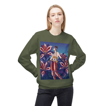 🎭🌺 The Enchanted Peacock Blossom Dancer Midweight Crewneck Sweatshirt – Art Deco Floral Fantasy