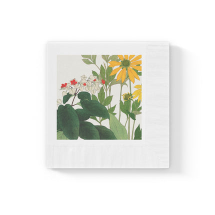 Clerodendrum & Rudbeckia by Tanigami Kônan White Coined Napkins