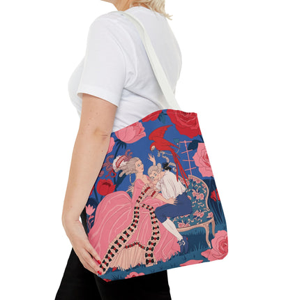 🌹🦜 The Lady Of The Scarlet Parrot Tote Bag – Art Deco Floral Elegance