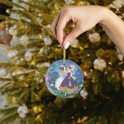 🌙🦚 The Ladies Of The Moonlit Garden Glass Ornament – Art Deco Floral Elegance