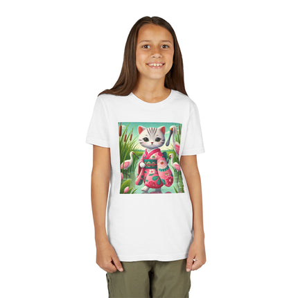 Geisha Kitten Strolls Among the Spoonbills Youth Short Sleeve Tee