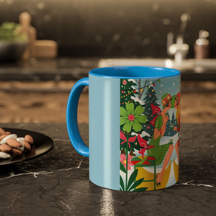 ☕🎄 Christmas Tea In The Snow Garden Colorful Mug – Art Deco Holiday Friendship