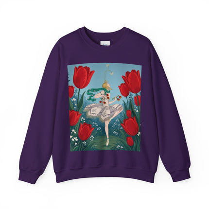 🌷🩰 The Scarlet Tulip Ballet Crewneck Sweatshirt – Art Deco Floral Whimsy