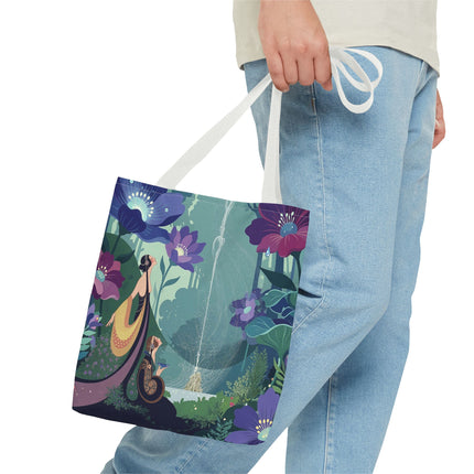 💧🌺 The Lady Of The Enchanted Fountain Tote Bag – Art Deco Garden Fantasy