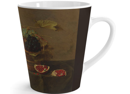 Basket of Grapes and a Pomegranate on a Table by Jacob van Hulsdonck Latte Mug