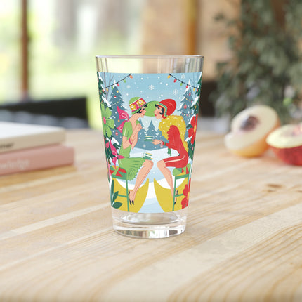 ☕🎄 Christmas Tea In The Snow Garden Pint Glass – Art Deco Holiday Friendship