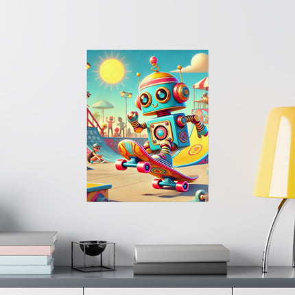 🛹🤖 The Skate Park Robot Matte Vertical Poster – Action, Energy & Retro Fun