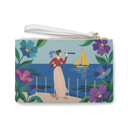 🌊🔭 The Lady Of The Seaside Lookout Clutch Bag – Art Deco Nautical Adventure
