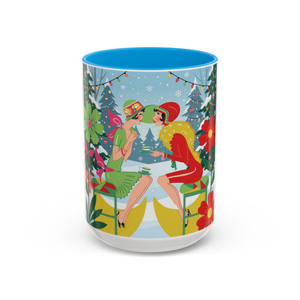 ☕🎄 Christmas Tea In The Snow Garden Colorful Mug – Art Deco Holiday Friendship