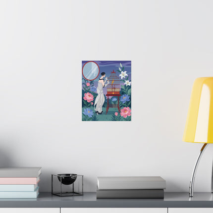 🦜🌸 The Lady Of The Garden Aviary Matte Vertical Poster – Art Deco Botanical Elegance