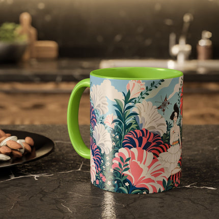 🌸🦋 The Enchanted Pink Blossom Retreat Colorful Mug – Art Deco Floral Whimsy