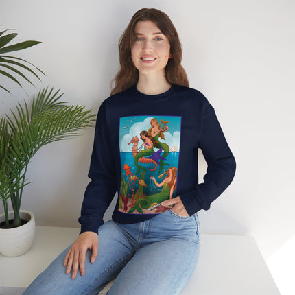 Three Mermaids with Strings of Pearls by Carlo Chiostri Heavy Blend™ Crewneck Sweatshirt