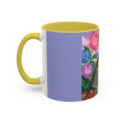 The Lady And The Crimson Birdcage Colorful Mugs – Art Deco Tropical Garden Elegance