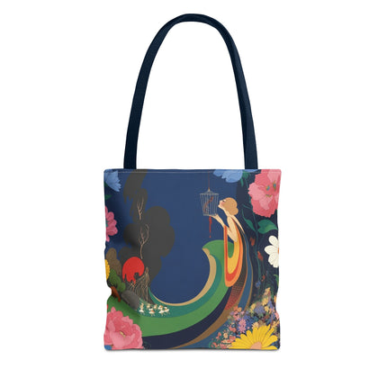 🌙🐦 The Lady Of The Moonlit Birdcage Tote Bag – Art Deco Floral Fantasy