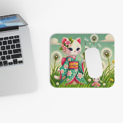 Geisha Kitten and the Dandelion Wish Mouse Pad – Gentle Wishes & Quiet Wonder
