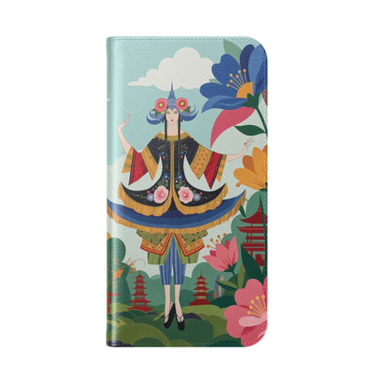🌸🏯 The Lady Of The Pagoda Garden Flip Case – Art Deco Floral Fantasy