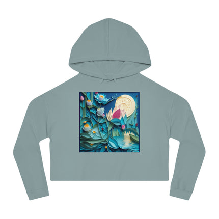 Ethereal Moonlit Lake Women’s Cropped Hooded Sweatshirt