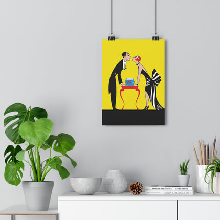 A Moment of Elegance: A Passionate Embrace Amidst Golden Splendor Giclée Art Print