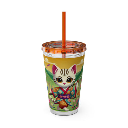 Samurai Kitten Sunsplash Tumbler with Straw, 16oz