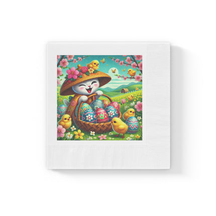 Geisha Kitten’s Easter Delight White Coined Napkins