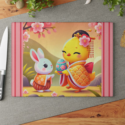 Whimsical Springtime Exchange Glass Cutting Board