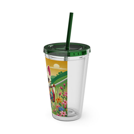 Samurai Kitten Sunsplash Tumbler with Straw, 16oz