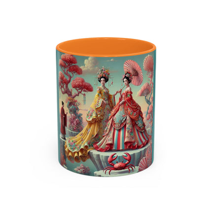 Cherry Blossom Courtesans & Crimson Crab Colorful Mug – Imperial Elegance & Playful Charm