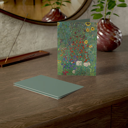Farm Garden with Sunflowers by Gustav Klimt Greeting Cards (1, 10, 30, and 50pcs)