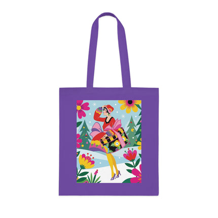 🎄🌺 Christmas In The Winter Garden Cotton Tote Bag – Art Deco Holiday Whimsy