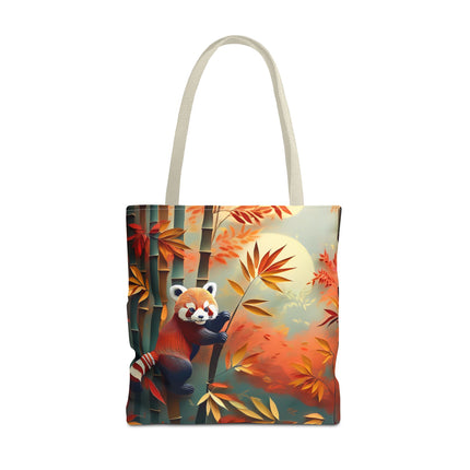 Red Panda at an Autumn Bamboo Grove Tote Bag (AOP)
