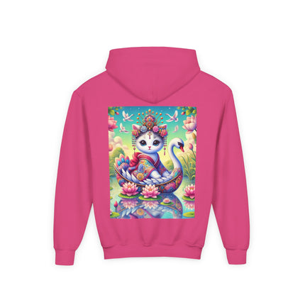 Geisha Kitten’s River Voyage Youth Hooded Sweatshirt – Adventure on a Whimsical River