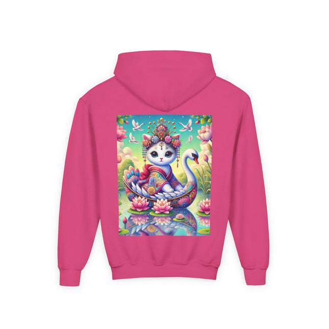 Geisha Kitten’s River Voyage Youth Hooded Sweatshirt – Adventure on a Whimsical River