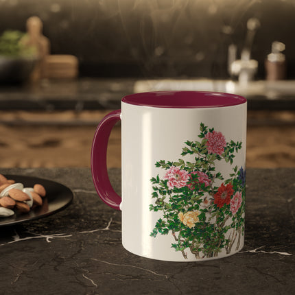 Peonies and Birds by Okamoto Shuki Colorful Mugs, 11oz