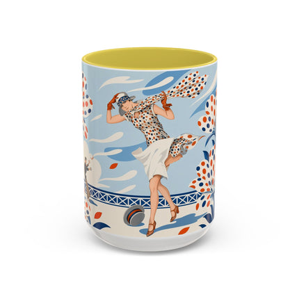 🌼🧡 The Polka Dot Wind Dancer Colorful Mug – Art Deco Fashion Whimsy