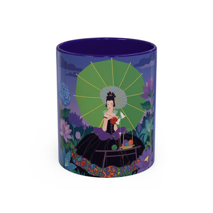 The Lady Of The Moonlit Needlework Colorful Mugs – Art Deco Crafting Elegance