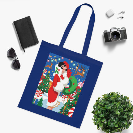 🍬🎄 The Lady Of The Peppermint Christmas Garden Cotton Tote Bag – Art Deco Holiday Fantasy