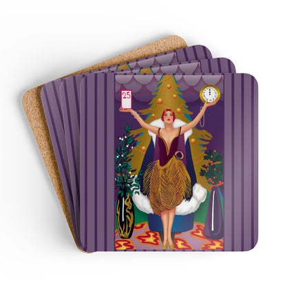 Countdown to Christmas Elegance Corkwood Coaster Set