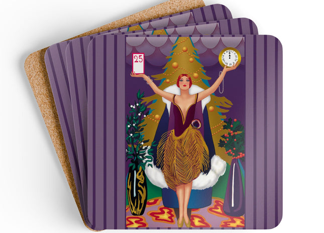Countdown to Christmas Elegance Corkwood Coaster Set