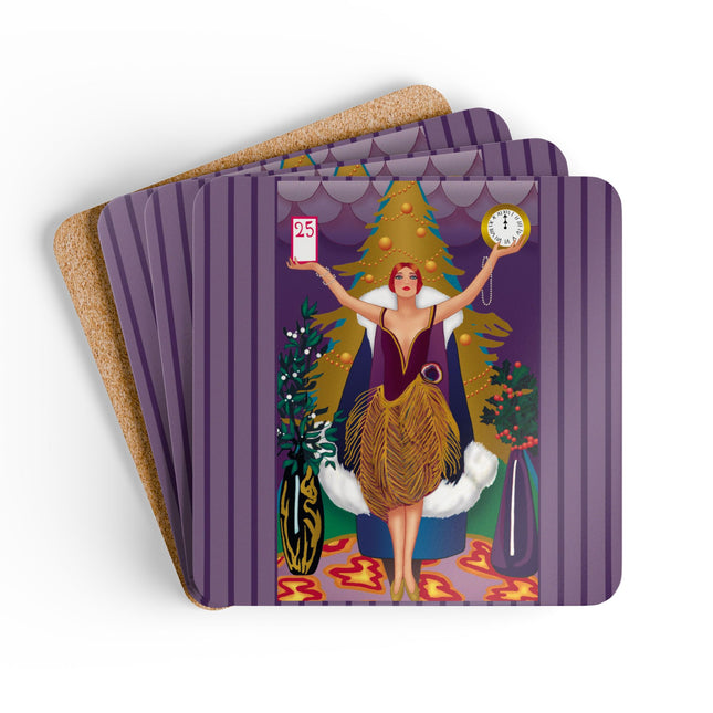 Countdown to Christmas Elegance Corkwood Coaster Set