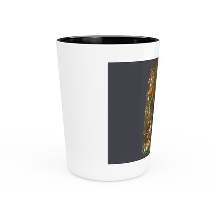 Still Life With Birds Beside An Ornate Fountain by Nicola Casissa Ceramic Shot Glass