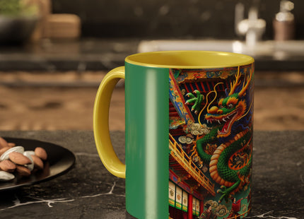 Tibetan Dragon Over Kabuki Duel Colorful Mugs (11oz, 15oz)